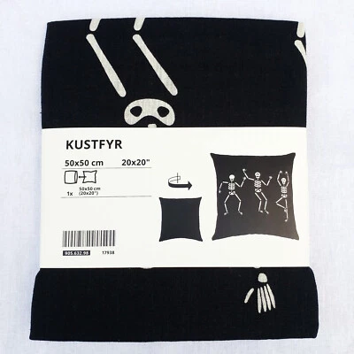 Ikea KUSTFYR Cushion Cover Skeletons White on Black 20×20" Halloween Dia Muertos - Image 1 of 4