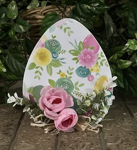 Handcrafted Wood Floral Easter Egg Decor  8” X 6-1/4” - Picture 1 of 4