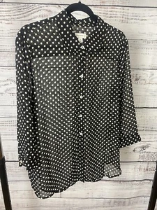 Susan Graver Women's Black With White Dots Button Down Size M - Picture 1 of 4