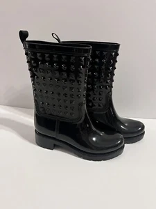 Capelli New York Black Shiny Raised Stud Geometric Rain Boots - Women’s Size 6 - Picture 1 of 9