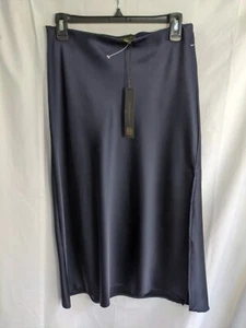 House Of Harlow Midi Skirt Satin Dark Blue STRETCHY HIGH Slit S NWT$149 - Picture 1 of 11