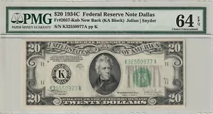 RSM 1934C $20 Federal Reserve Note (K/Dallas, SN. K32550977) PMG 64 EPQ **RARE** - Picture 1 of 2