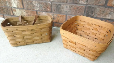 Vintage 1984/1990 LONGABERGER Baskets Hanging/Leather Strap/Hanger/Square Set 2 Cover