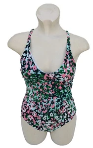 M&S Green Swimsuit Mix Non Wired Tie Back Swimming Costume Size 12 - Picture 1 of 16