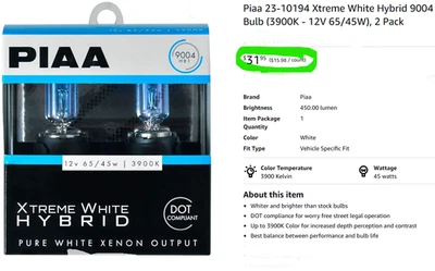 2 Pack 9004 Xtreme White Hybrid Bulbs 3900K 12V 65/45W HE-958 [RSOF] - Image 1 of 4