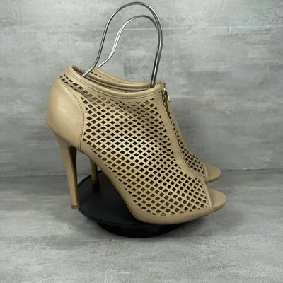 Steve Madden Shoes Womens Size 8.5 Beige Peep Toe High Heel Booties Cutout Zip - Image 1 of 4