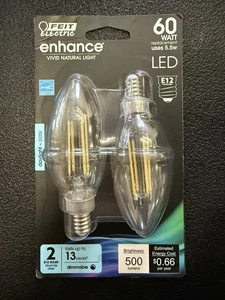 Feit Electric Enhance 60W Candelabra Dimmable Daylight LED Light Bulbs (2-Pack) - Picture 1 of 9