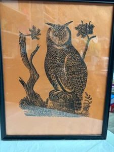 Grabado en madera vintage Gran Búho por Jonathan Fisher 11,5 "x 14,5 enmarcado - Imagen 1 de 8