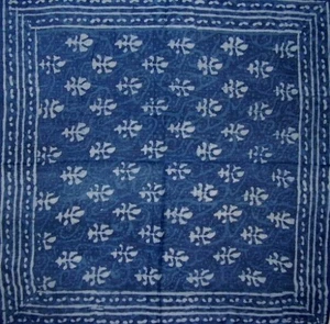 Indigo Blue Dabu Wax Batik Scarf Light Cotton 20 x 20 - Picture 1 of 1