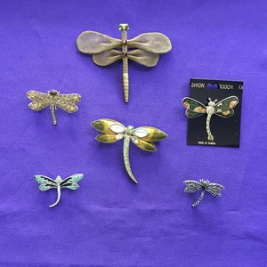 Vintage Dragonfly Brooch Pin Rhinestone Estate Jewelry Lot Of 6 - Picture 1 of 15