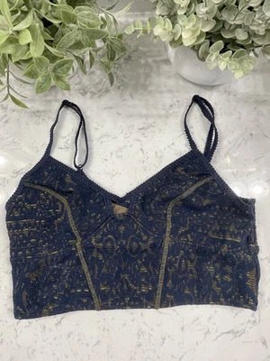 Free People Intimately Cami Navy Blue Silk Lace Bralette Size Small - Image 1 of 4