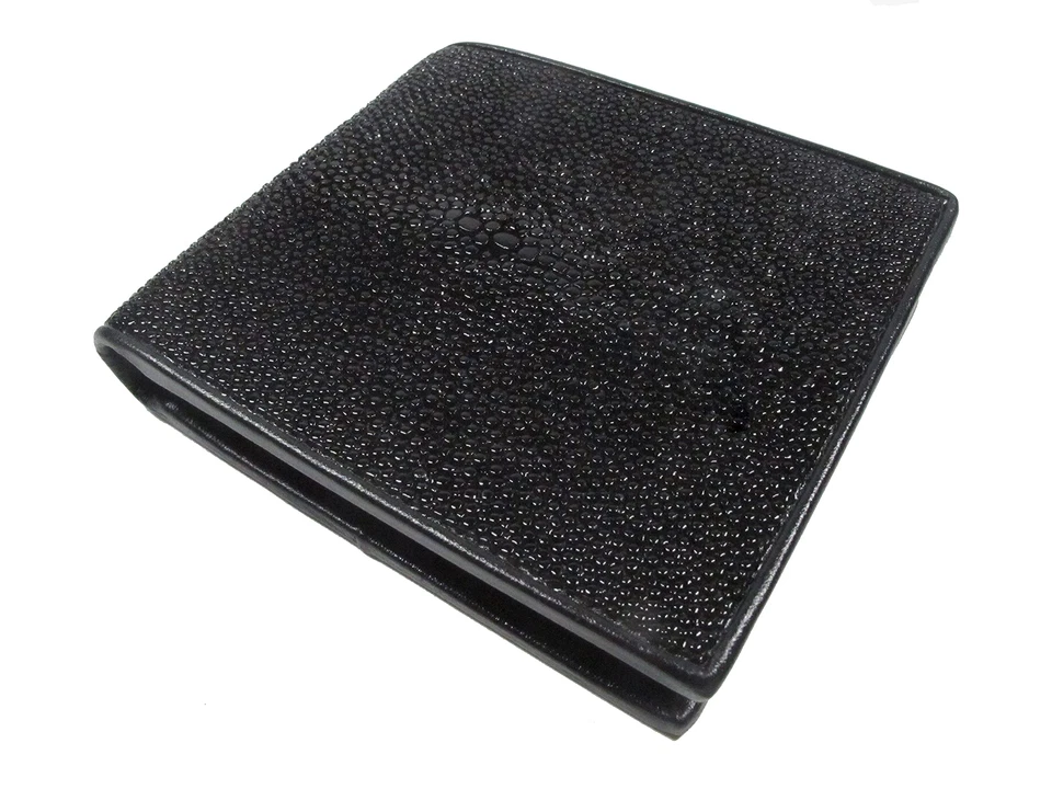 Carteira Bifold Pelgio Couro Genuíno Stingray Shagreen Skin (Preta, Preta) - Imagem 1 de 4