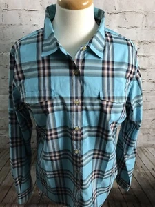 Eastern Mountain Sports Women's Long Sleeve Button Down Plaid Blue Shirt Size XL - Picture 1 of 5