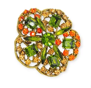 Vintage Rhinestone Flower Brooch Navette Marquis Rhinestone Prong Set Gold Tone - Picture 1 of 7