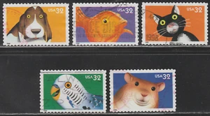 USA 1998 SC# 3230-3234 - Bright Eyes Dog, Fish, Cat, Parakeet, Hamster Used #531 - Picture 1 of 2
