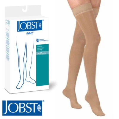 Meias de compressão Jobst Relief coxa 20-30 mmHg suporta biqueira fechada de silicone - Imagem 1 de 4