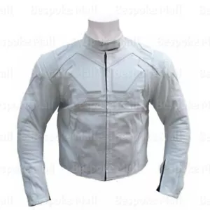New Man's Tom Cruise Oblivion White Cowhide Biker Leather Jacket Safety Pads-430 - Picture 1 of 4