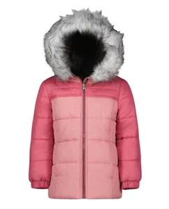 Weathertamer Girls Winter Puffer Jacket Pink Colorblock Hood Pockets Size 14/16 - Picture 1 of 10