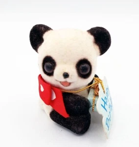 Panda Flocked Miniature Josef Originals Japan Vintage Birthday Sticker & Tag 2" - Bild 1 von 14