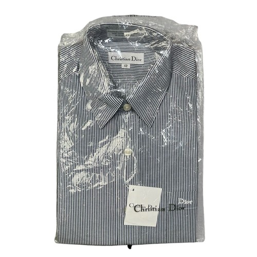 Camicia Christian Dior vintage uomo con bottoni manica lunga blu bianco a righe TG 12 NUOVA CON SCATOLA