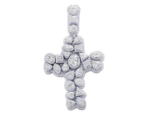 7/10 CT Solitaire 12 1/5 CT Real Diamonds Cross Pendant 2.8" 10K White Gold - Picture 1 of 4
