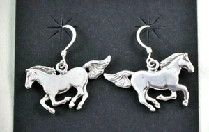 Galloping Horse Wire Dangle Earrings Sterling Silver .925 - Picture 1 of 5