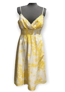 Bisou Bisou Women's Romantic Lined Smocked Dress W/ Ruffles & Lace Size14 Yellow - Picture 1 of 6