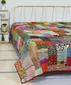Indio Patchwork Kantha Colcha Doble Seda Múltiple Bohemio Manta Ropa de Cama - Imagen 1 de 3