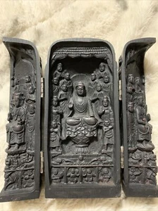 Schöner antiker tragbarer chinesischer Buddha-Schrein gestempelt - Bild 1 von 9