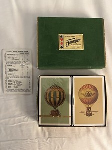Vtg Fournier Two Decks Playing Cards Hot Air Balloons Complete in Case