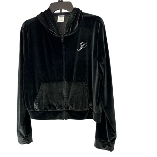 UNDERCOVER Victorias Secret giacca tuta con cappuccio in velluto rosa XXL nero strass Y2K