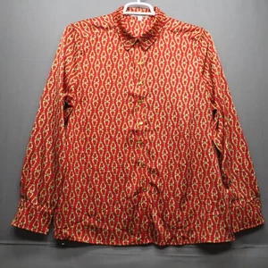 TRAVEL SMITH TALLA XL MUJER BOTÓN FRONTAL CADENA SEDOSA ESTAMPADO TOPS ROJOS - Imagen 1 de 10