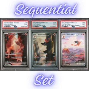 Sequential Cert PSA 9 Set Charmander 168 Charmeleon 169 Charizard ex 199 SV 151 - Picture 1 of 1