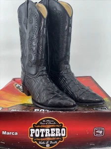 Vintage Men's Potrero Black Caiman Skin Western Cowboy Boots size USA10 MEX29 - Picture 1 of 15