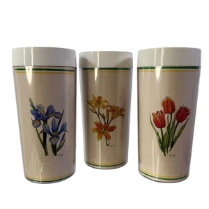 Vintage Thermo-Serv Set of 3 Insulated Plastic Double Walled Floral Tumblers - Picture 1 of 10