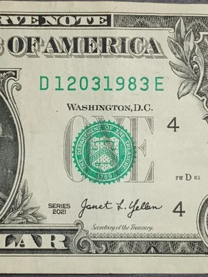 2021 $1 D CLEVELAND BEP D-E BLOCK TRUE BIRTHDAY NOTE DECEMBER 3 1983(D12031983E) - Image 1 of 4