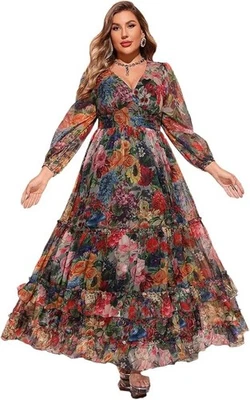 NWT Toleen Womens Multicolor Elegant Floral Tiered Vacation Maxi Dress Size 4XL - Image 1 of 2