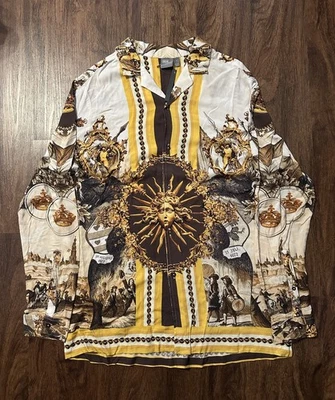 NEW ASOS Design Shirt Mens XL Yellow Gold Versace Print Art Viscose Button Up - Image 1 of 4