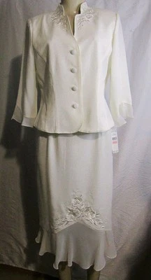 PLAZA SOUTH Mujeres 2 Piezas Elegante Falda Blanco Marfil Blazer Traje Talla 10p Boda   Foto 1 de 4