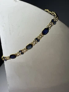 14K Solid Gold Vintage Bezel Set Topaz Gemstone Tennis Bracelet 7.5” 3.6g - Picture 1 of 9