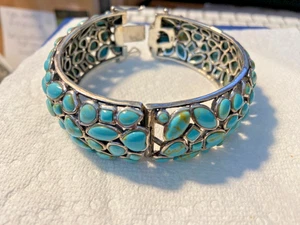 VINTAGE 8" Sterling Silver 92gram 1" wide multi Stone Turquoise colored Bracelet - Picture 1 of 6