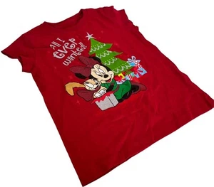 Disney Girls Minnie Mouse All I Ever Wanted Christmas Red Shirt Size Medium - Picture 1 of 3