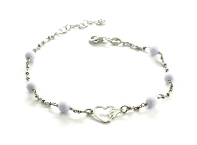 Bracciale in argento 925 con cuore e ala di angelo e calcedonio sfaccettato  - Immagine 1 di 2