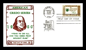 1140 4c Stamp (1960) BENJAMIN FRANKLIN CREDO FDC BY C. GEORGE - RAISED INK - Picture 1 of 1