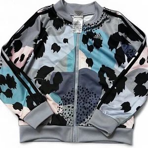 Adidas Girls multi Leopard Print Jacket 10/12 Purple/Teal/Black  - Picture 1 of 3