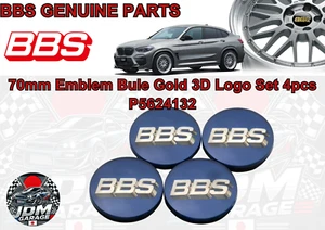 BBS Genuine Wheel Center Caps 70mm Emblem Bule Gold 3D Logo Set 4pcs P5624132 - Picture 1 of 3