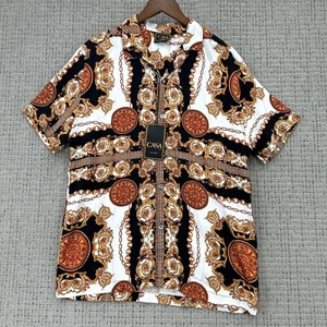 Casa Moda Couture Woven Camp Shirt Mens Size M Black White Button Down - Picture 1 of 11