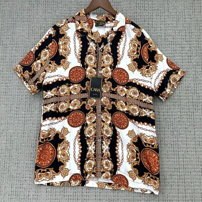 Casa Moda Couture Woven Camp Shirt Mens Size M Black White Button Down - Image 1 of 4