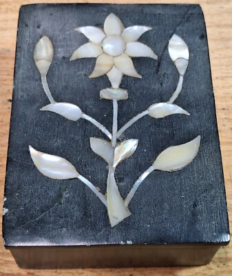 Antique Real Stone Jewelry Trinket Box With Real Mother Of Pearl Inlay - Image 1 of 4