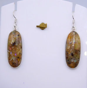 4.60 Gm Lab-Created Multi Opal Cab Gemstone 925 Sterling Silver Earring 1.75" - Picture 1 of 5